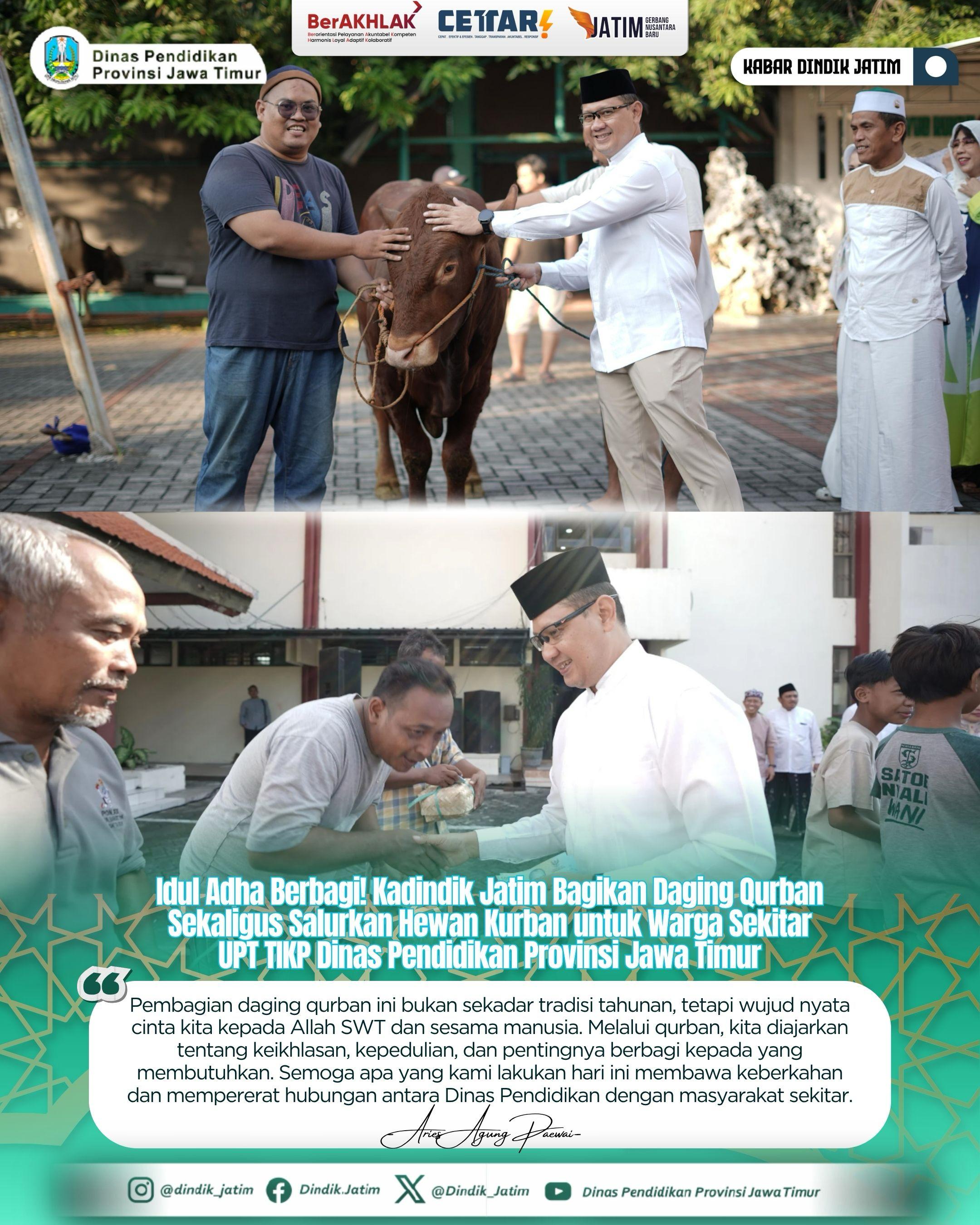 Peringatan Hari Raya Idul Adha 1446H: Kadindik Jatim Tunaikan Ibadah Sholat Eid Bersama Keluarga dan Staf Dinas Pendidikan Provinsi Jawa Timur.