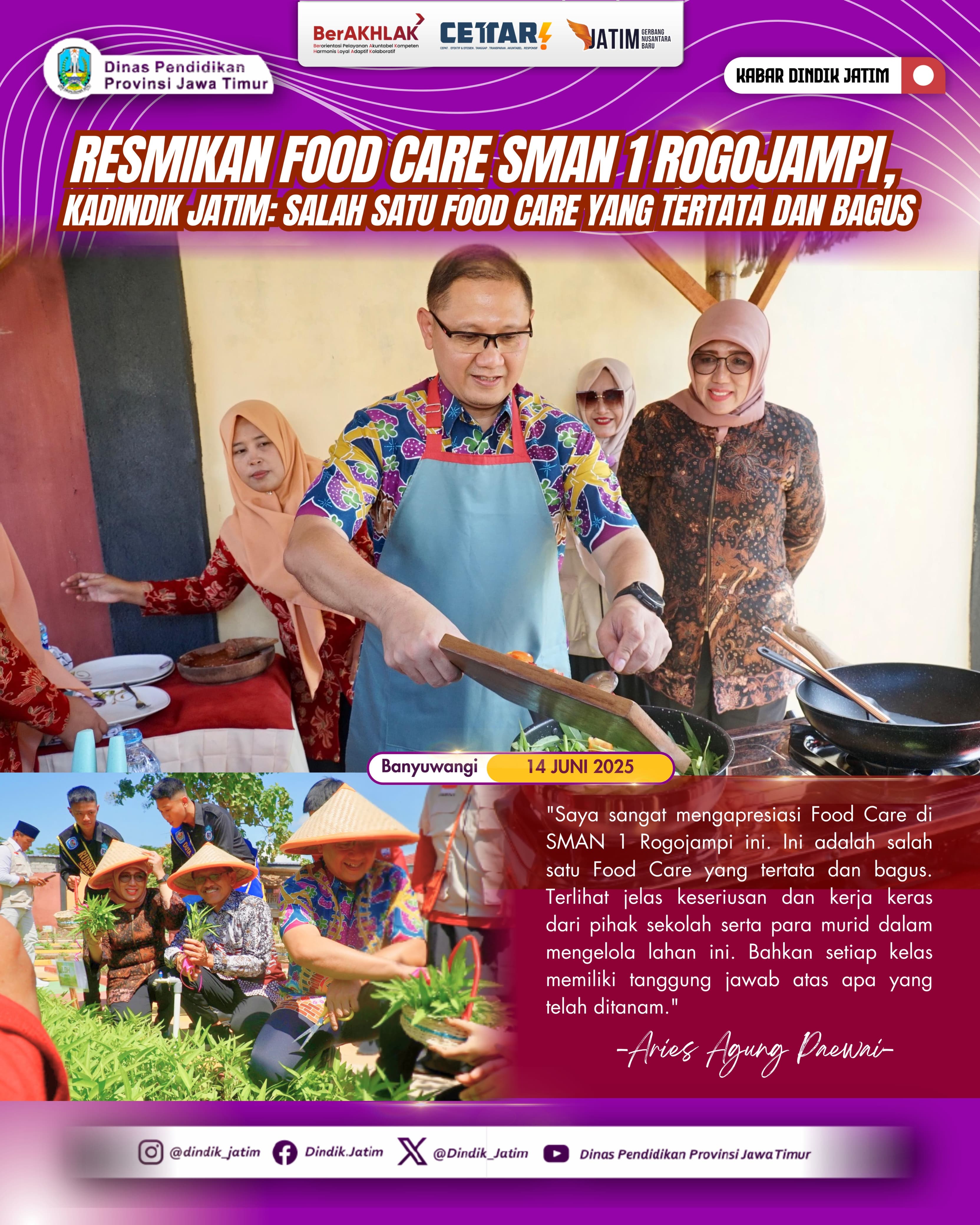 Resmikan School Food Care SMAN 1 Rogojampi, Kadindik Jatim: School Food Care yang Tertata, Rapi, dan Menarik