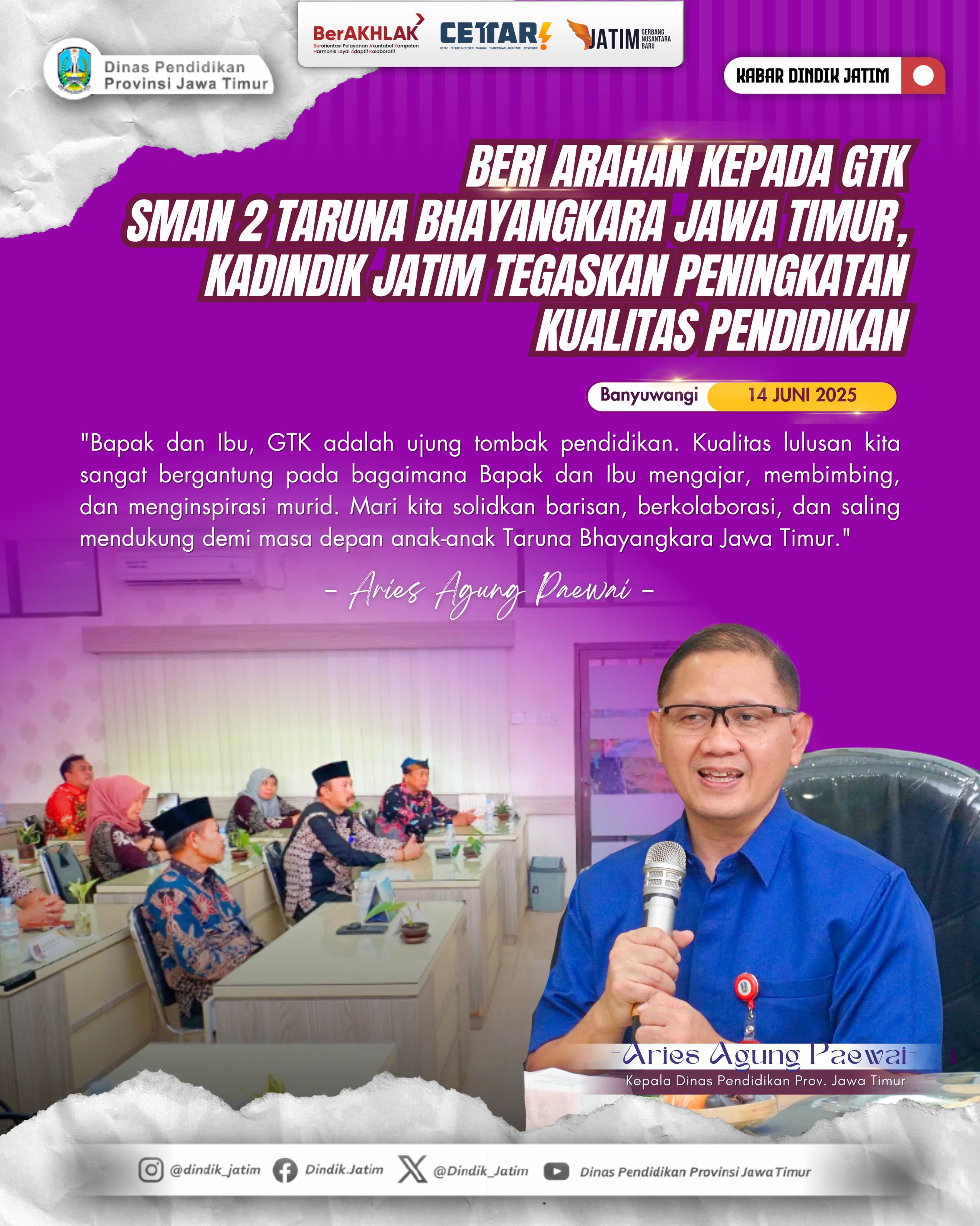 Hadapi Perubahan Zaman, Kadindik Dorong Kepala Sekolah Miliki Jiwa  Kepemimpinan Transformasional 